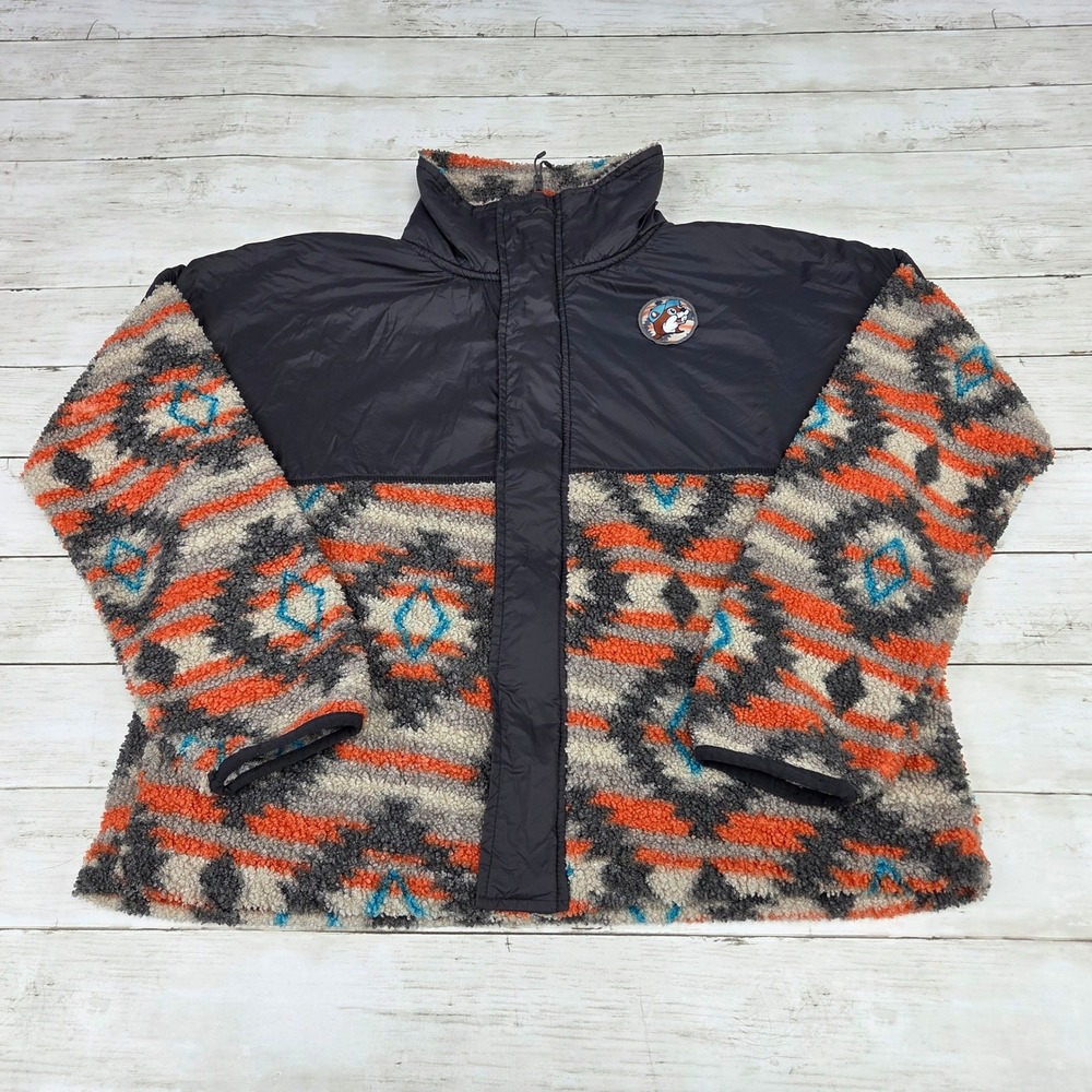 Buc-ee's Southwestern Aztec Sherpa Fleece Jacket Unisex Medium Black Patch